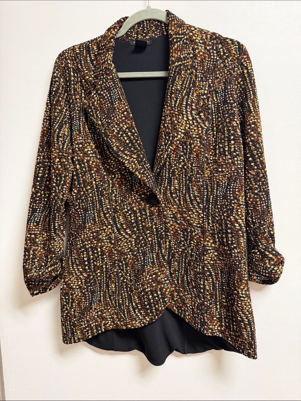 eva varro Brown Black Spotted Print Single Button Stretch Single Button Blazer M